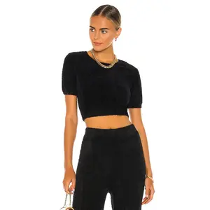 Amanda Uprichard Charlett Crop Cozy Sweater in Black
