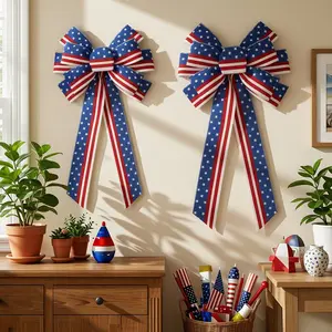 2pcs Flag Ribbon Bowknots, National Day Decoration, Independence Day Ornament, Hanging Ornament, Patriotic Decorations