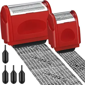 2 Pack Identity Protection Roller Stamp Identity Theft, Privacy Roller Stamp Information Blocker and 4 Pack Refill Ink for ID Account Data Address Security Red