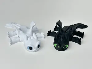 Toothless & Light Fury 3D Printed Articulating Toys - White & Black Dragon Figures for Kids & How to Train your Dragon Fans