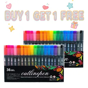 【BUY 1 GET 1 FREE】36-Color Dual Outline Marker Set, Double Line Highlighter Pens,Colorful Doodle Drawing Pens, Stationery Supplies for School Office Home, Creative Gift for Kids Students