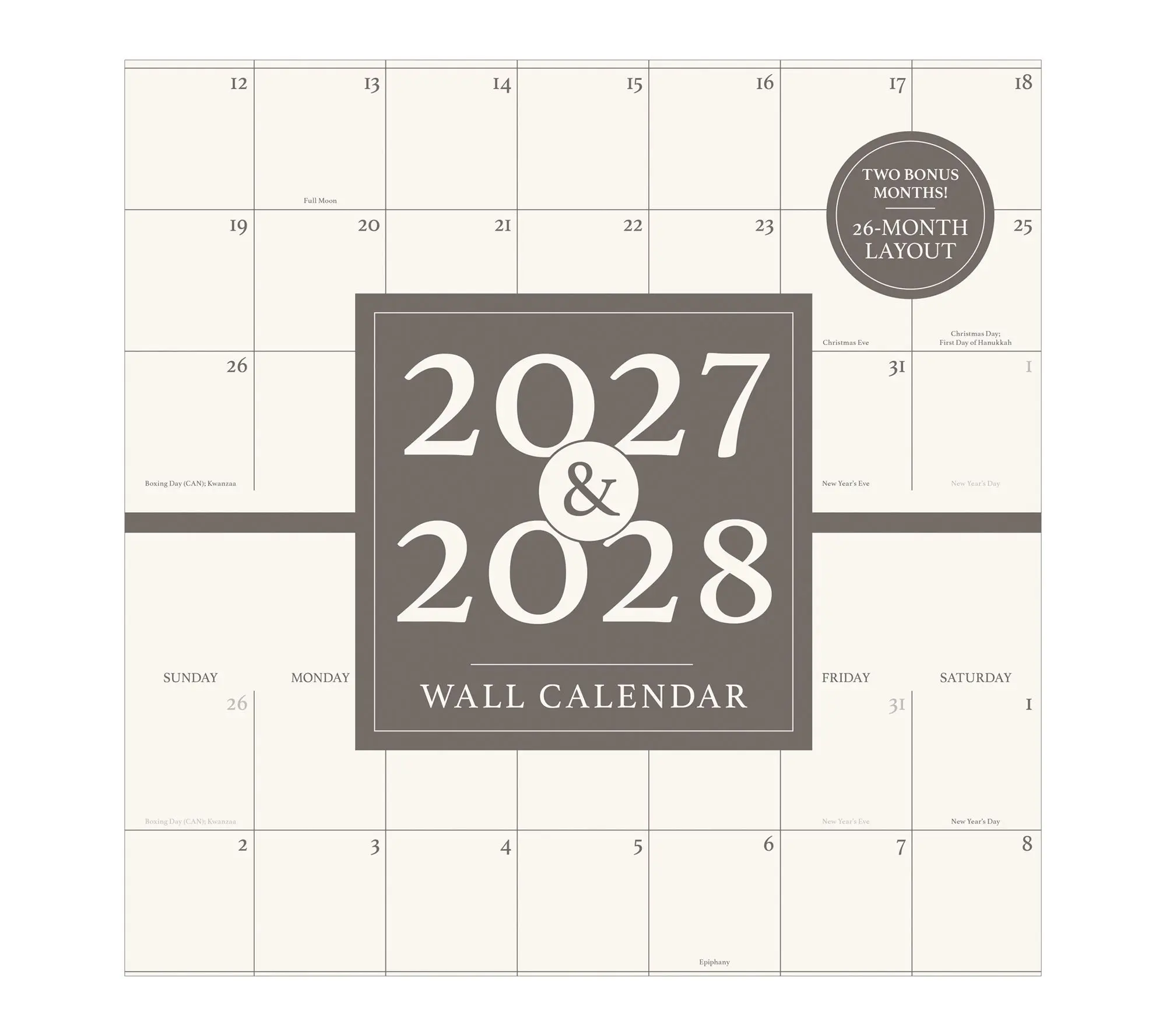 2027 2 Year Grid Wall Calendar