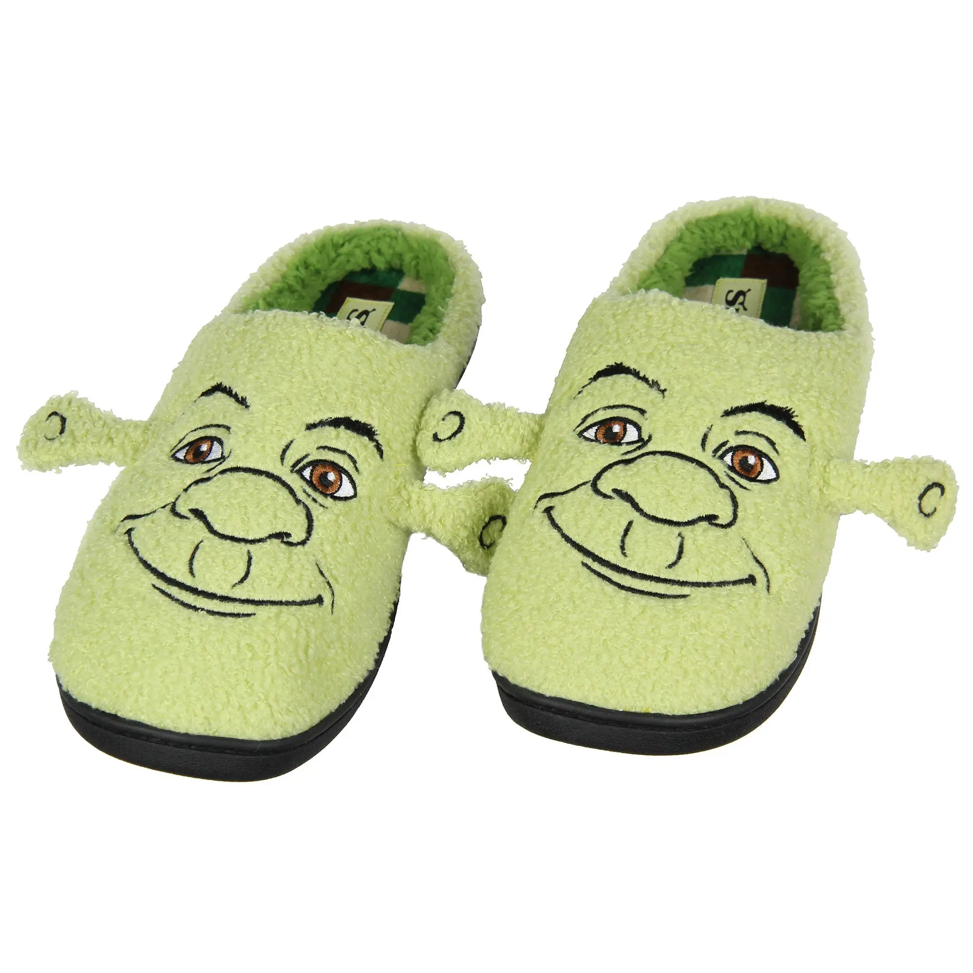 Shrek Playful Men's Embroidered Big Face 3D Ears Fleece-Lined Pull-On Footwear, Plaid Insole Home Slippers (Suitable for Adults)