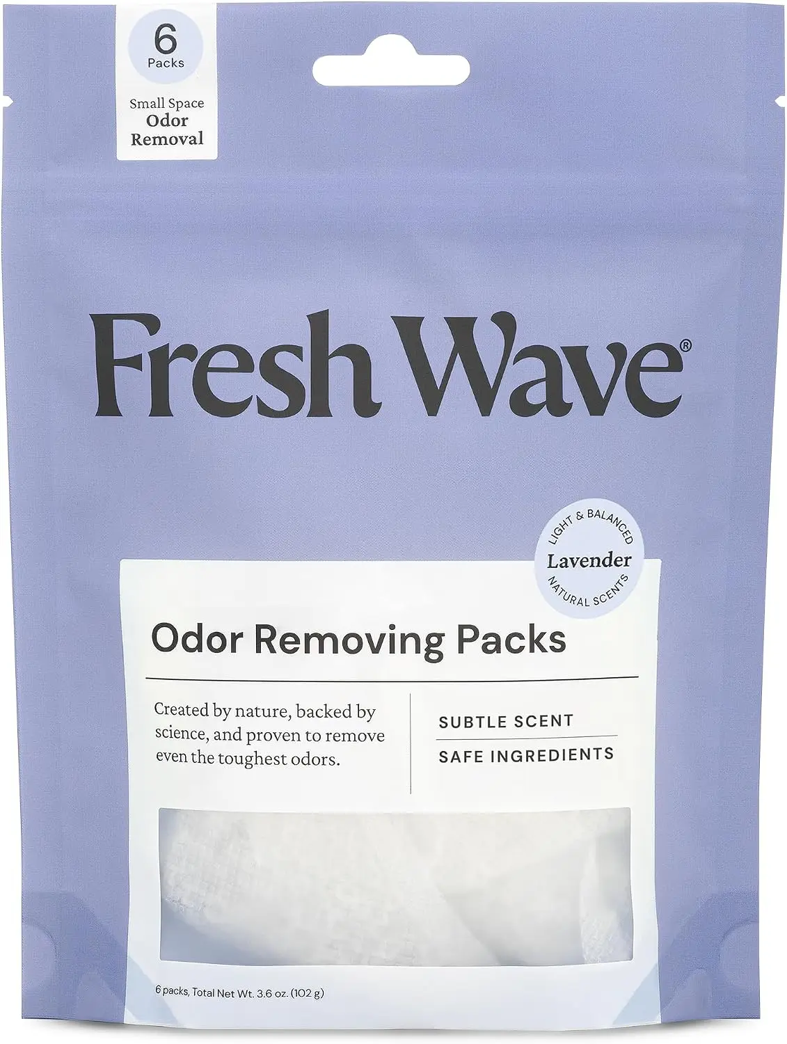 Fresh Wave Lavender Odor Eliminating & Deodorizing Packs | Bag of 6 | Safer Odor Relief for Small Spaces | Natural Plant-Based Odor Eliminator | Odor Absorbers for Home