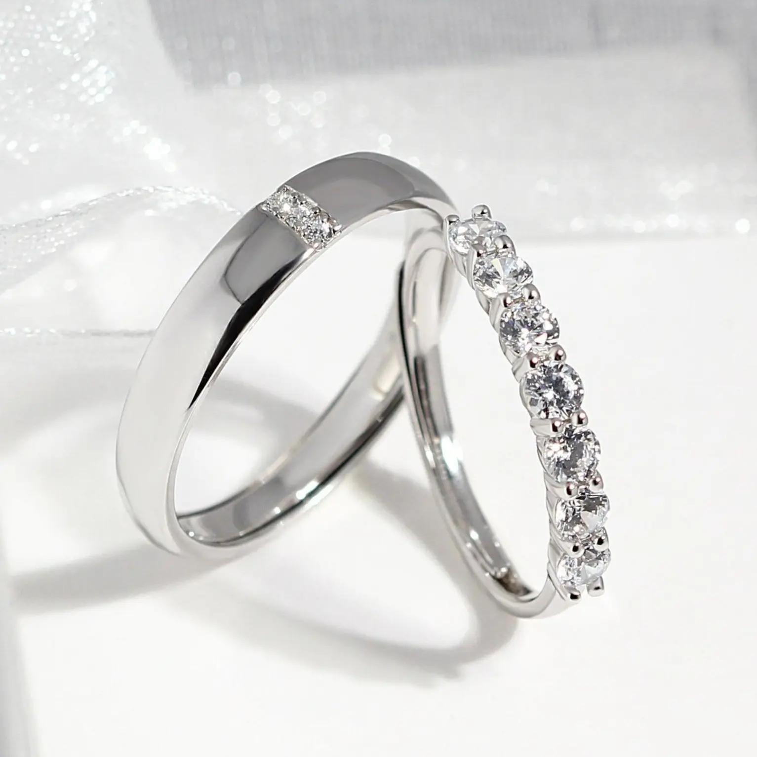 MEISSA Forever Mine Couples' Rings S925 Sterling Silver Mens Womens Matching Diamond Wedding Band Size Adjustable Personalized Gift Engrave Promise Ring Minimalist Stackable Perfect Gift Women Couple Rings Bands for Women Engagement Christmas Gifts