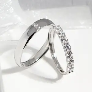 MEISSA Forever Mine Couples' Rings S925 Sterling Silver Mens Womens Matching Diamond Wedding Band Size Adjustable Personalized Gift Engrave Promise Ring Minimalist Stackable Perfect Gift Women Couple Rings Bands for Women Engagement Christmas Gifts