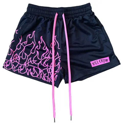 Kill Crew Women's Retro Graphic Muay Thai Training Shorts - 100% Polyester, Double Layered, 2" Side Pockets, Wax-Tip Extended Drawcord, Lightweight Workout Apparel Bottoms, Premium Athletic Gym Clothes for Women