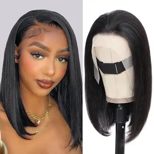 Bob Wig Human Hair 13x4 HD Lace Frontal Wigs Human Hair Pre Plucked with Baby Hair 180% Density Short Straight Bob Lace Front Wigs Human Hair for Women