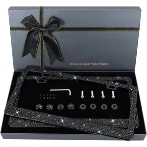 Bling License Plate Frame for Women, 2PCS Sparkly License Plate Frames |   Over 1200 pcs14 Facets Bedazzled Clear Glass Diamond Rhinestone Crystals w/Free Glitter Diamond Box (Black)