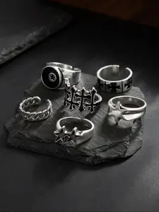 Gothic Style Gemstone Cross Star Ring Set, 4-6 Pieces, Stacking Rings, Dark Gothic Jewelry, Witchy Jewelry, Hollow Out Design, Oil Drip Detail, Unisex Fashion Rings, Dark Aesthetic Rings