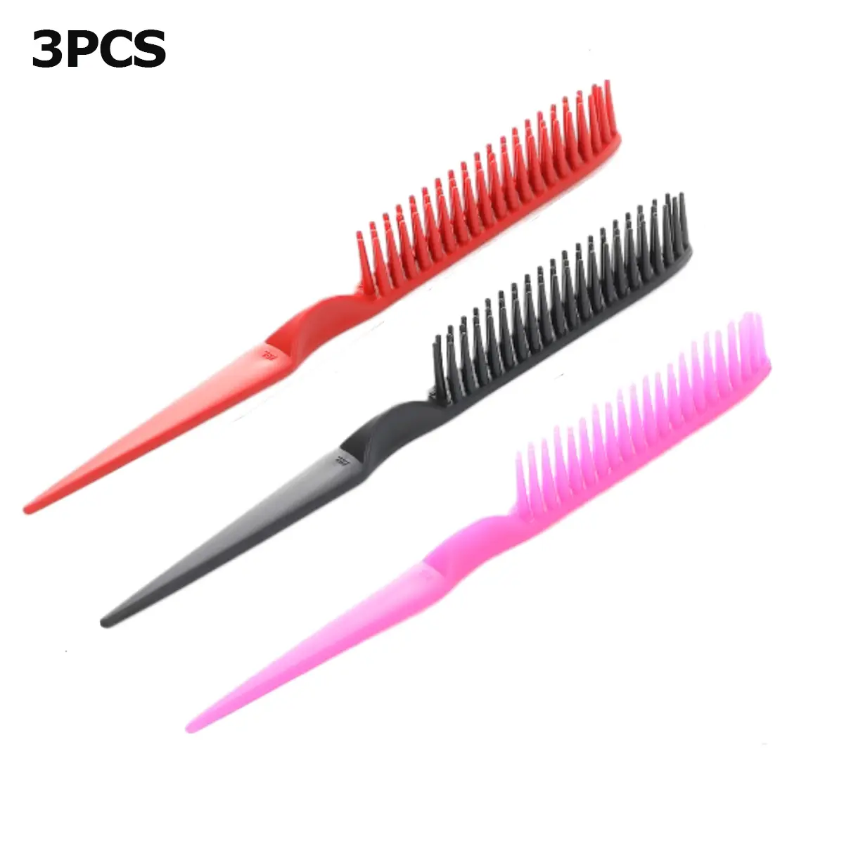 3-Row Wide-Tooth Hair Comb - Heavy-Duty PP Plastic Folding Detangling Brush for Curly/Color-Treated Hair, Professional Styling Tool with 3-Section Design (Red/Pink/Black) - Portable Curl Defining Comb for & Salon Use