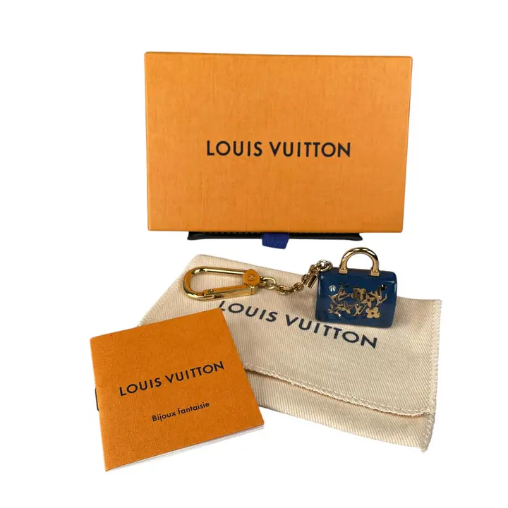 Pre-owned Louis Vuitton Arclic Bag Accessories Speedy Blue Acrylic Mini Floral Bag Charm Key Holder w/ Box