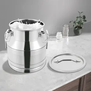 Modern 201 Non-Magnetic Stainless Steel Milk Canister, 1mm Thick Double-Seal Leakproof Bucket with Silicone Ring, Food-Grade Large-Capacity Container for Liquid/Solid Storage, Home & Commercial Use