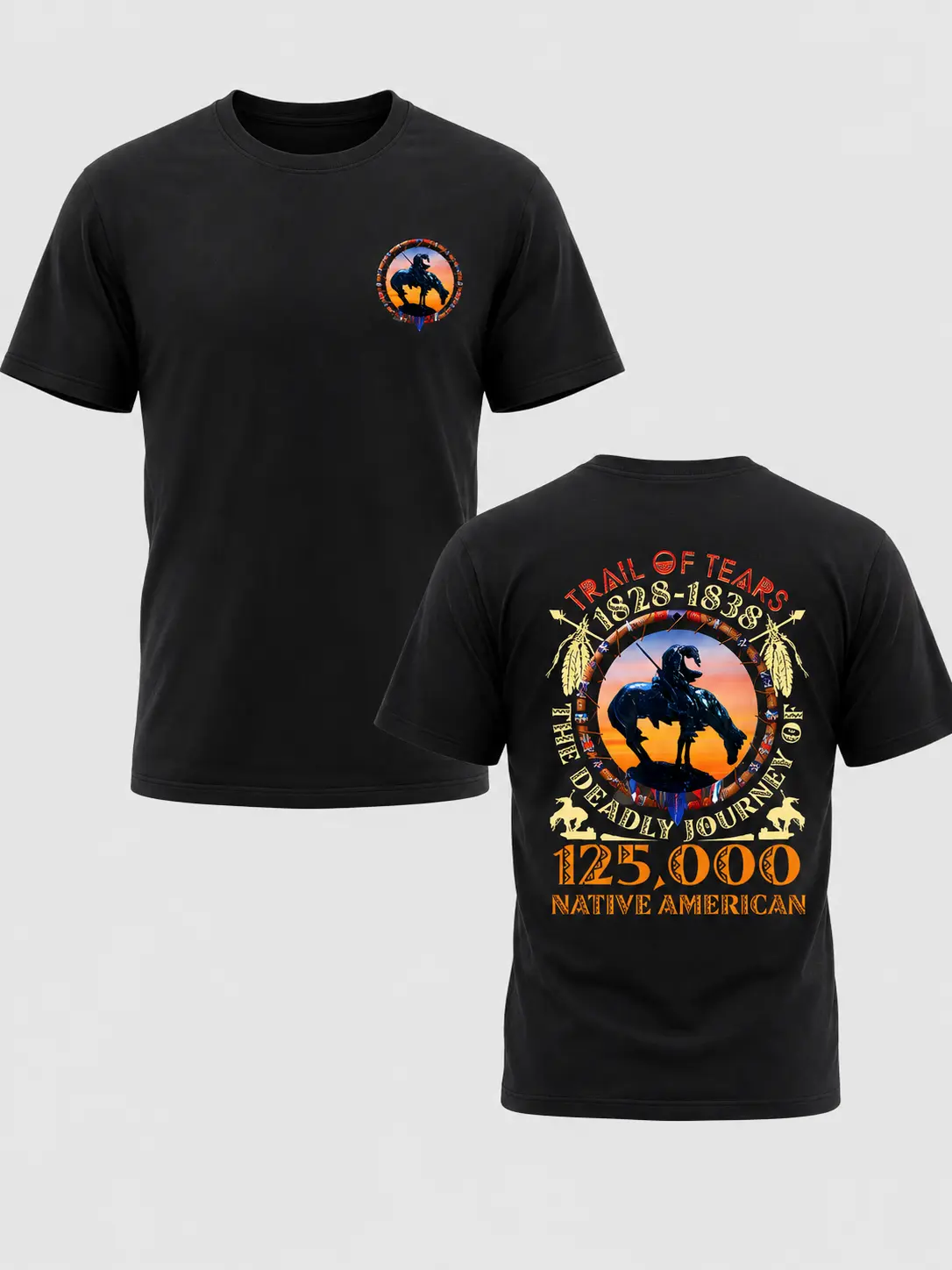 Menswear Short-Sleeve Round Neck Casual Cultural T-Shirt, 1828-1838 Trail Of Tears Native American History Graphic Tee, Deadly Journey Remembrance Back Print Gift, Shortsleeve, Tshirt, Streetwear, Top, Fashion Apparel