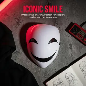 Smile Full Face Mask, Cosplay Kagetane Hiruko Grimace V Plastic Headgear, Scary Clown Evil Smile Mask for Halloween Costume Role-Playing Party Celebration, Cosplay Prop Gift Accessory Adjustable Waist Tightener Porch Happy Birthday Decorations dream mask