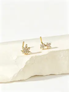 2pcs L-Type Nose Studs, Unisex Floral Design, Casual Copper Chain Material, All-Season Piercing Jewelry, Daily Wear Accessories