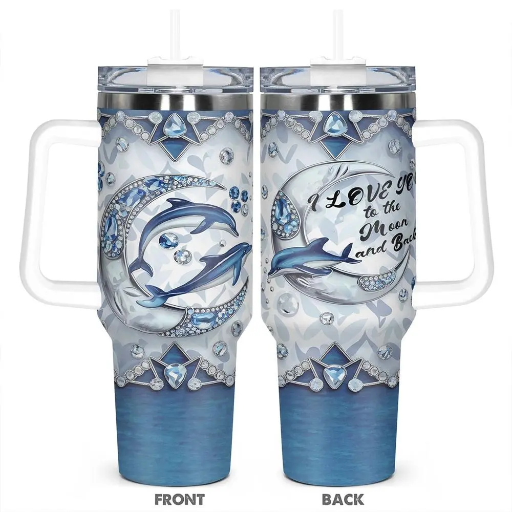 Dolphin Pattern Vacuum Insulated Tumbler, Stainless Steel Water Bottle, Insulated and Durable, Gift for Any Occasion, Birthdays, Holidays, Drinkware, Stainless Steel Flask, Thermal Bottle, Thermo Cup