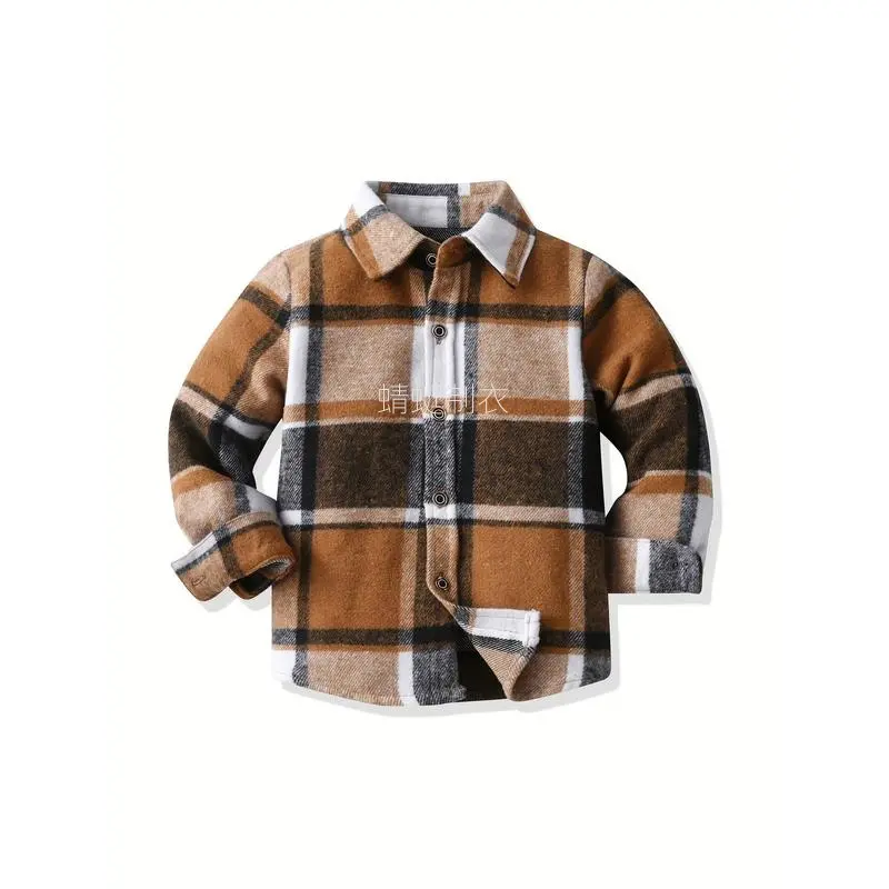 Boys' Casual Tartan Check Fleece Cardigan Jacket, Long-Sleeve Button-Up Regular-Fit Woven Sweater, Polyester-Rayon Blend, All-Season Outerwear