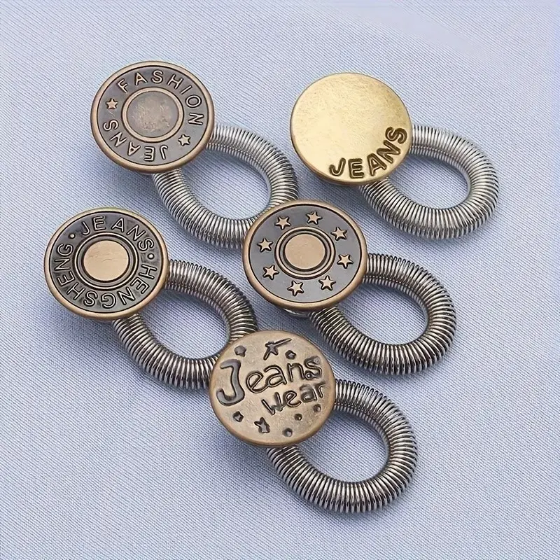 4pcs Waist Extender Metal Fashionable Buttons Versatile Durable No Nail No Sew Detachable Adjustable Flexible Elastic Buckles for Jeans Pants Extension
