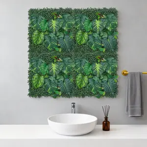 Artificial Greenery Wall Panels, 20"x20" Mixed Faux Boxwood Hedge with Monstera & Money Leaf, Privacy Fence Screen for Balcony Patio, Wedding Backdrop & Indoor Home Wall Decor