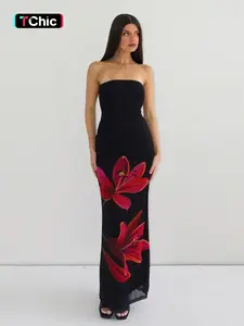 Women's Floral Print Backless Bodycon Tube Dress, Elegant Strapless Tie Back Dress for Party Club Dating Wear, Ladies Summer Clothes