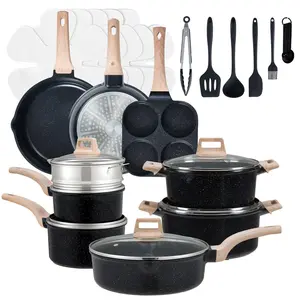 Sweetcrispy 25-Piece Sturdy Non-Stick Ceramic Granite Cookware Set, Lightweight Aluminium Pots and Pans with Glass Lids, Stay-Cool Handles, Induction Compatible for Healthy Cooking