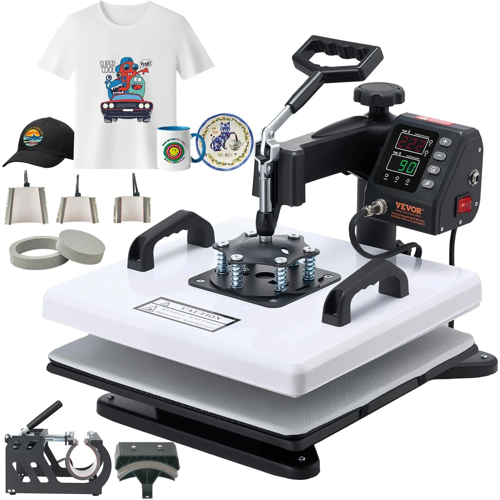 【Summerfinds】VEVOR 15x15 in 2-in-1 Swing Away Heat Press Machine, 1200W Double Tube Fast Even Heating, Curved Cap Platen, Heating Liner, Precise Temp Control, for T-Shirts, Bags, Personalized Items