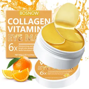 BOSNOW Collagen Vitamin C Eye Mask 60 Patches Golden Eye Mask Design 6X Hydrating and Nourishing with Collagen Vitamin C Hyaluronic Acid Brightens Under Eye Area Gentle and Skin Friendly for All Skin Types Rich Serum Fast Absorbing