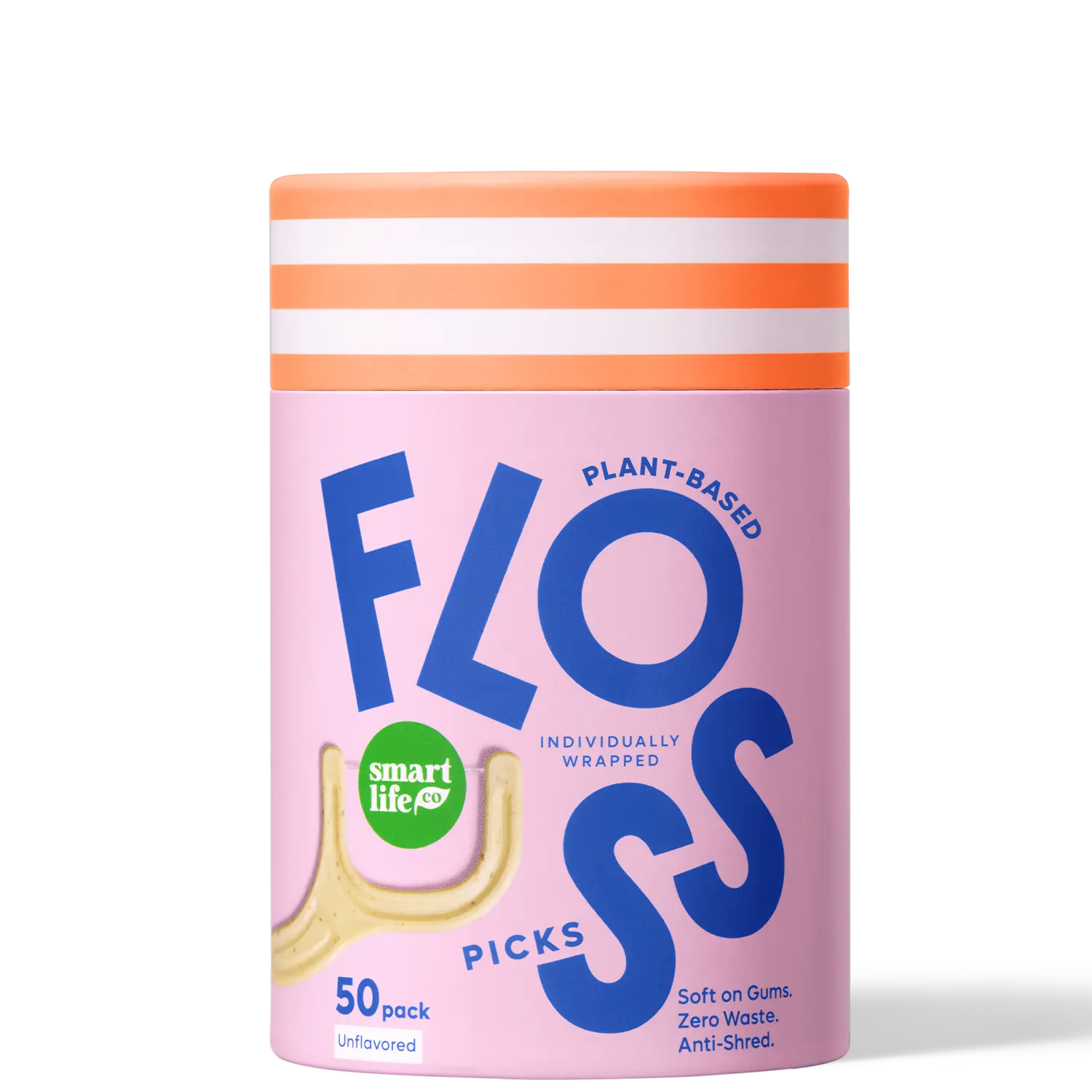 Individually Wrapped Floss Picks – Great For Travel, Eco-Friendly & Sustainable Dental Flossers, Biodegradable, Anti-Shred Soft on Gums, Unflavor 50pk
