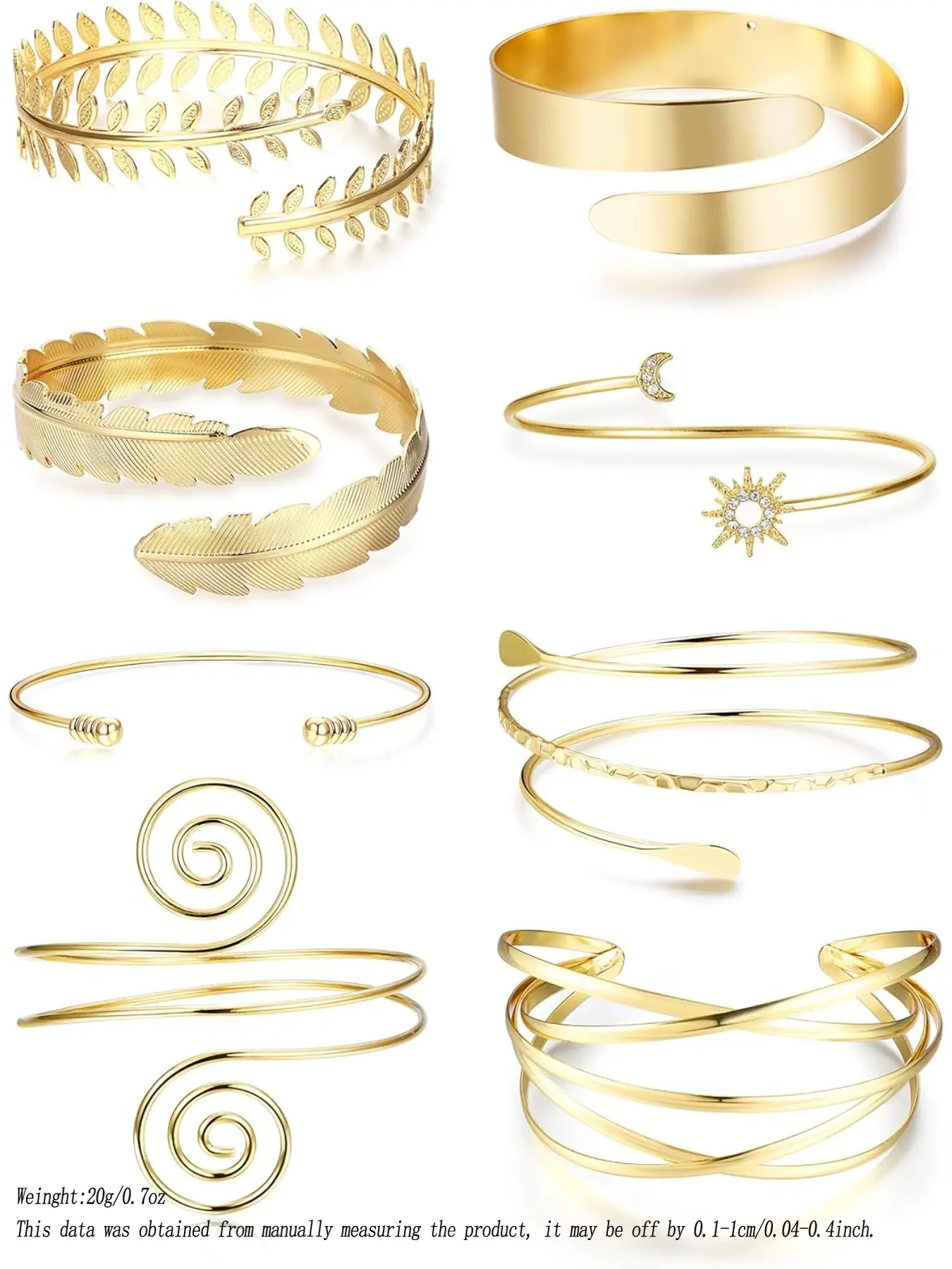8 Pcs Arm Cuff Upper Arm Exquisite Elegant Minimalist Bangle Cuff Bracelets for Women Egirls Gold Adjustable Armband Set Minimalist Simple Greek Armlet Wedding Fashion Jewelry Hand Chain
