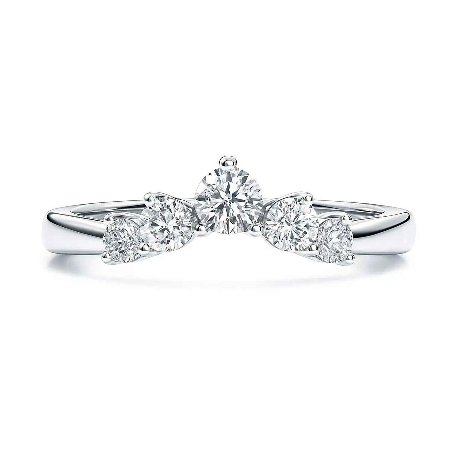 BERRICLE Sterling Silver 5-Stone Wishbone Rings Stackable Curved Band for Women, Cubic Zirconia CZ