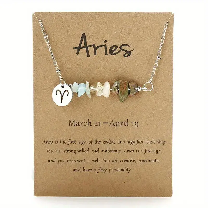 Boho Chic Zodiac Stone Pendant Necklace - Original Design, Natural Gemstone Combo For Everyday Wear, All-Season Fashion Accessory For Women Boho Chic Zodiac Stone Pendant Necklace - Original Design, Natural Gemstone Combo For Everyday Wear, All-Season Fashion Accessory For Women