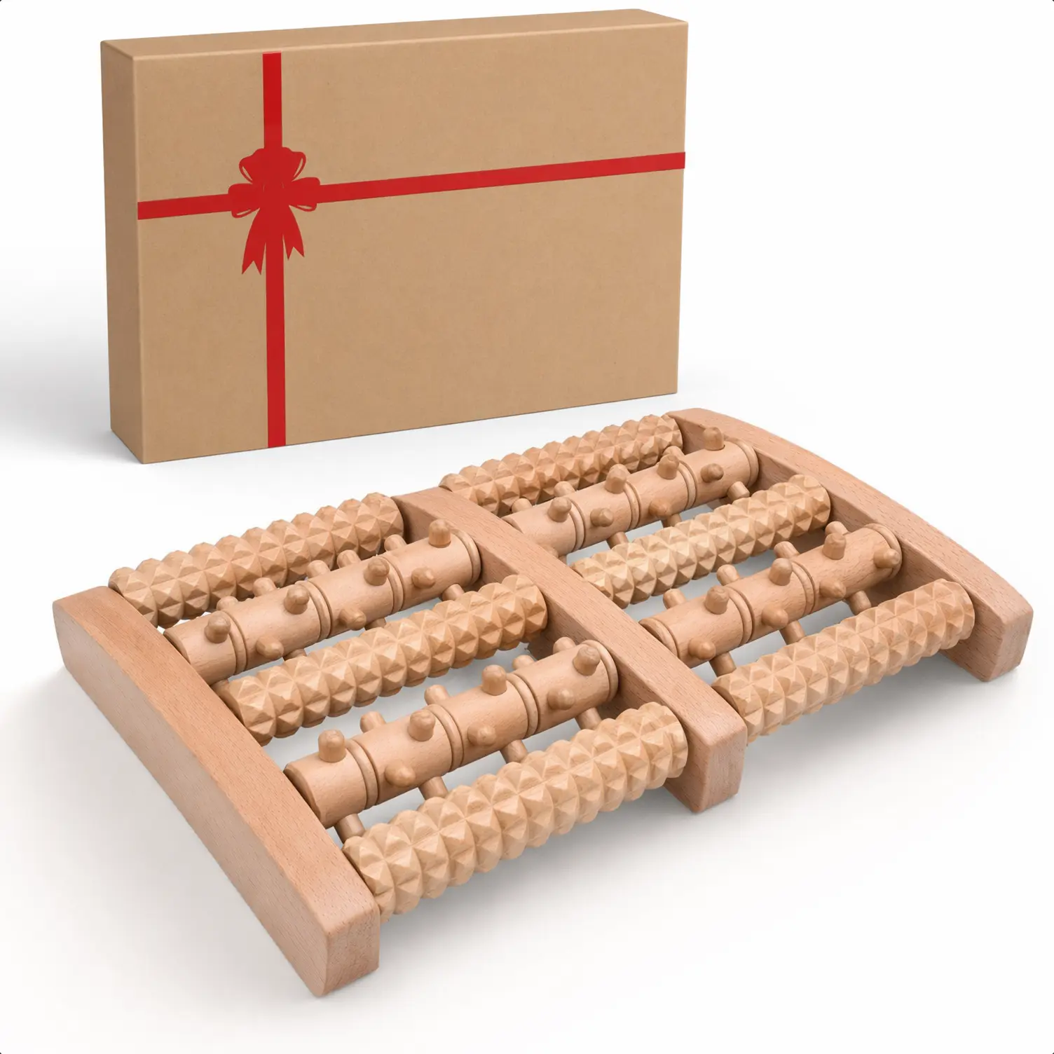 Wooden Dual Foot Massager Roller🦶Reflexology Acupressure Tool|Under-Desk Plantar Fasciitis Relief, Ideal Gift (Foot Massager)