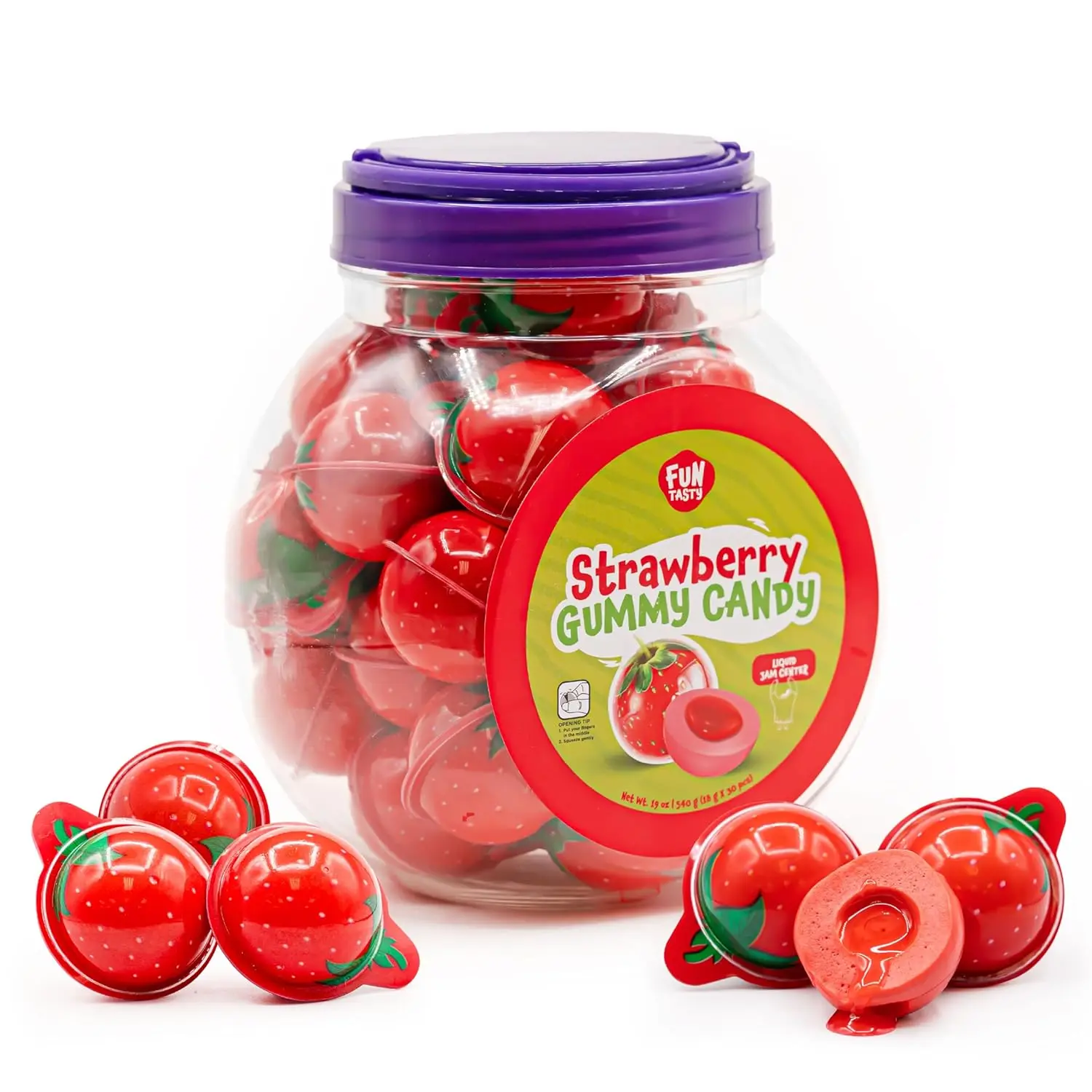 Strawberry Gummy Candy, Jelly Filled Gummies - 30 Count - 19 Oz Jar