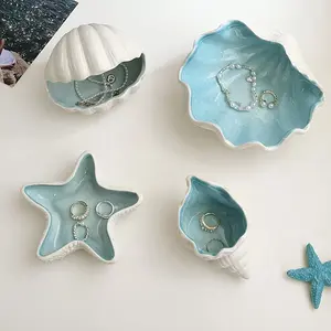 Ceramic Jewelry Organizer Dish, Seashell Design, Multi-Compartment Storage, Jewelry Storage Unit, Rings, Earrings, Necklaces, Bracelets, Home Decor