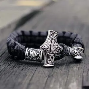 GTHIC Viking Thor's Hammer Braided Rope Bracelet for Men Fashion Accessories Daily Wear Gifts