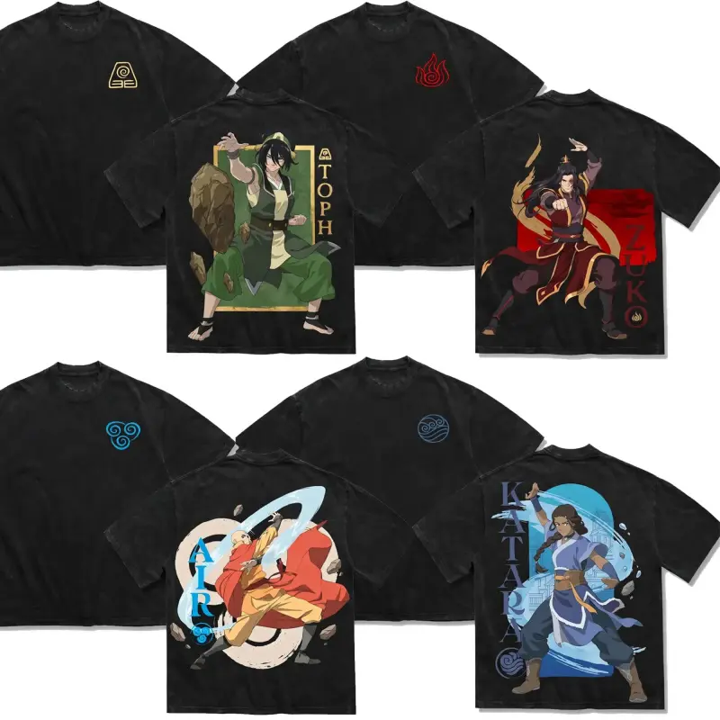 Avatar Team Adult Avatar Aang Zuko Toph Katara The last Air Bender Hero Double Printed Oversize Tshirt Sweater Hoodie heavytweight Acid Washed Tee TV  Graphic Cotton Gift T-Shirt For Comic Lover, Gift T-Shirt For Movie Lover world 2000s white orange black