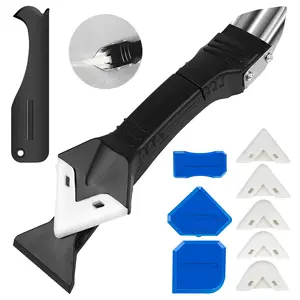 DABATR 3 in 1 Silicone Caulking Tools（Stainless Steelhead）, Sealant Finishing Tool Grout Scraper, Reuse and Replace 5 Silicone Pads, Great Tools for Kitchen Bathroom Window, Sink Joint