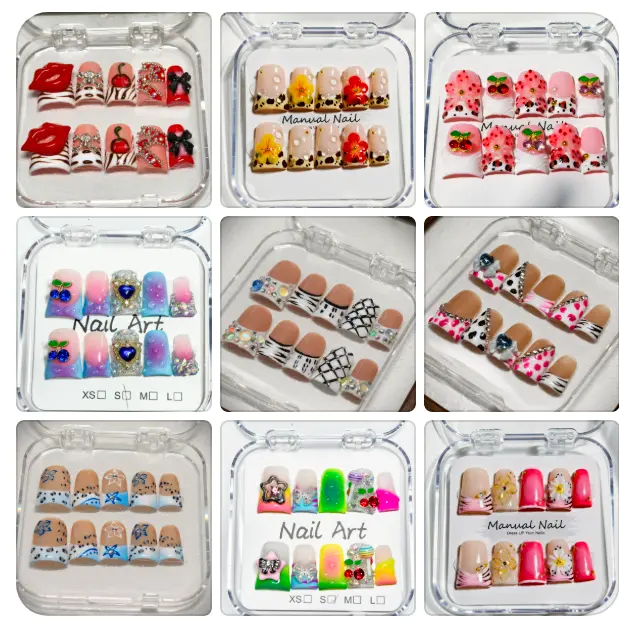 Buy 2 get Free nail glue|Vosplends 10pcs Handmade Acrylic Press-On Nails| Y2K Heavy Duty Duck Bill Design Luxury Bling Rhinestones  Glossy Natural Finish | Easy Apply, Comfortable & Durable | Daily