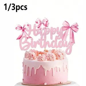 Bow Birthday Cake Decoration Plaque, Princess Theme Party Supplies, Ideal for Women's Birthdays, Elegant Cake Toppers
