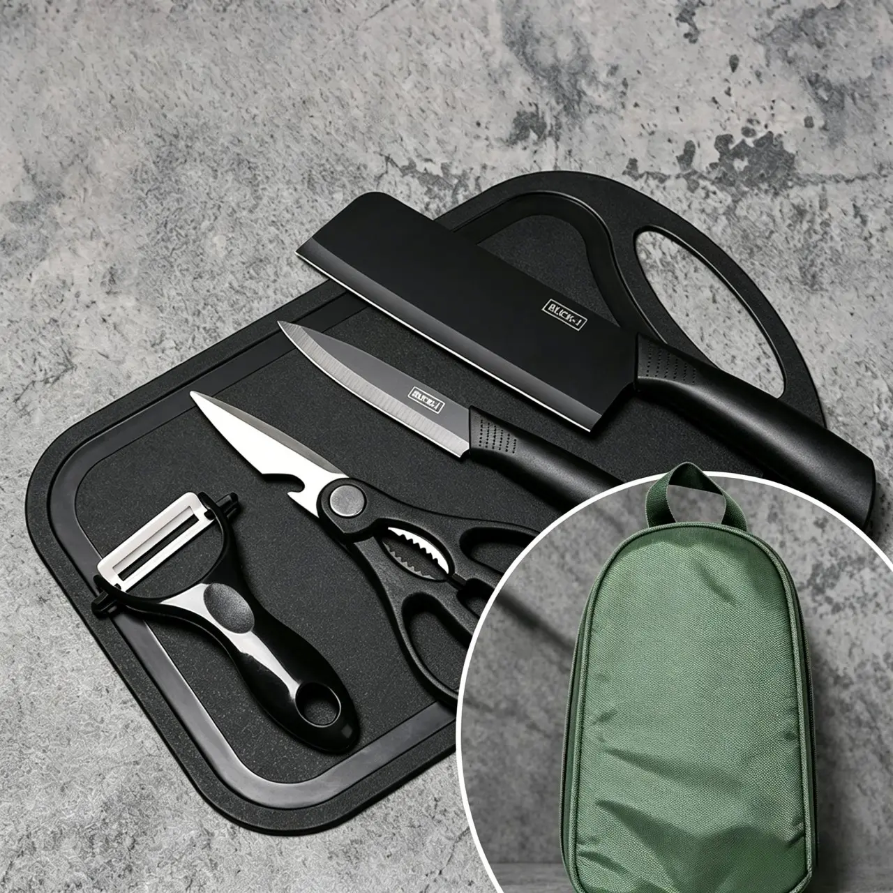Outdoor Camping Essential Set, 5-Piece Kit with Convenient Bag, Perfect for Hiking and Picnics, Durable and Portable Design