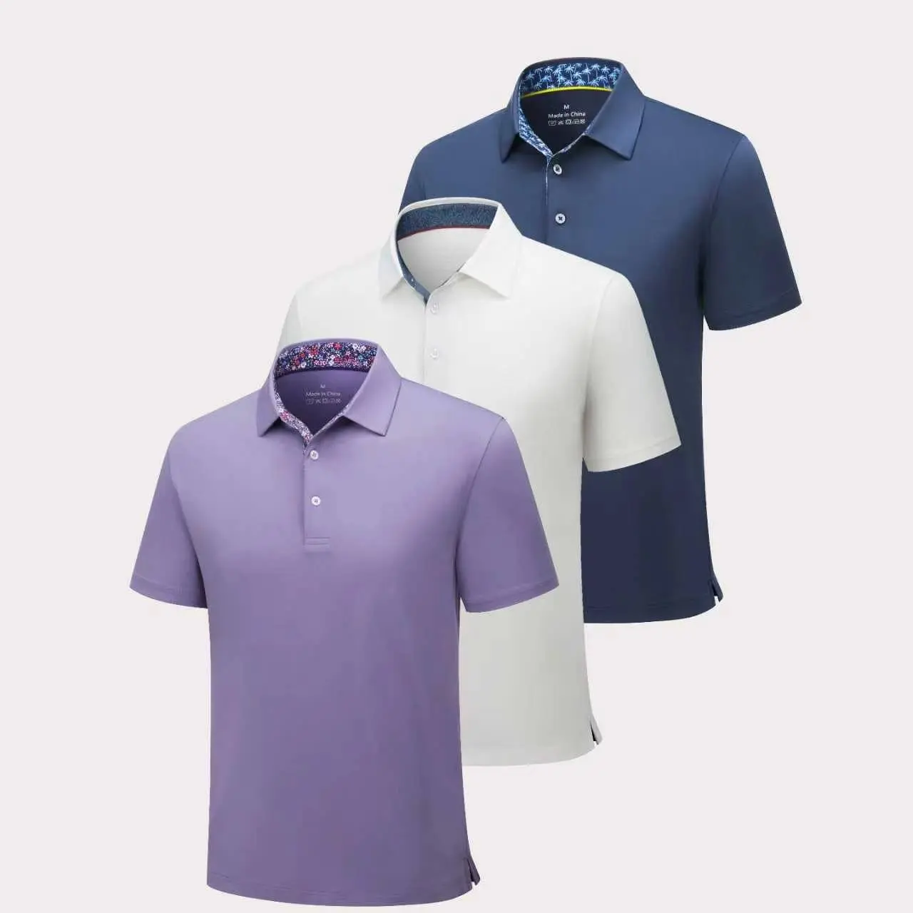 3 Pack Mens Polo Shirts Lightweight Soft Breathable Moisture-Wicking Stretch Short Sleeve Polo Print Collared Golf Casual T-Shirt,  Office & Daily Wear Menswear Top Beige Plain