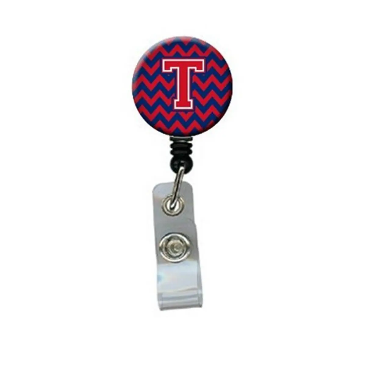 Retractable Badge Reel - Chevron Pattern, Letter T Design, Yale Blue & Crimson Color - for ID Display, Retractable Badge Holder