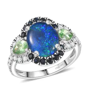 Opal Triplet and Multi Gemstone 3.90 ctw Nebula Halo Ring in Rhodium Over Sterling Silver Size 7 Christmas Gifts
