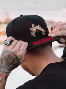 Hip-Hop Gesture Print Hip Hop Pattern Baseball Hat for Men and Women, Street Fashion Outdoor Sports Cap, Adjustable Flat Brim Hat, Perfect Gift