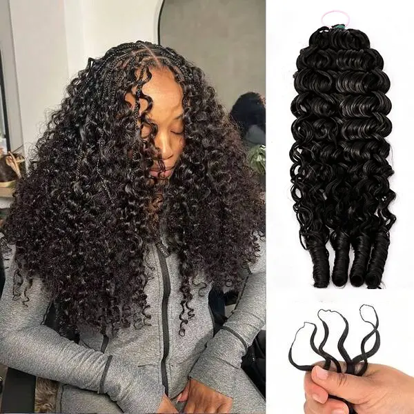 Burmese Curly Feather Crochet Human Hair Bundles Human Crochet Hair Pre Looped Pre-Separated Reusable Invisible  Human Hair Crochet Extensions Natural Black
