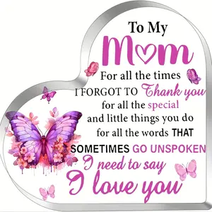 Heart Shaped Acrylic Block, Butterfly Pattern Acrylic Block, Gift for Mom, Home Decor, Desktop Ornament, Gift for Her, Birthday Gift, Signs, Acrylic Plaque Decor, Acrylic Photo Plaque