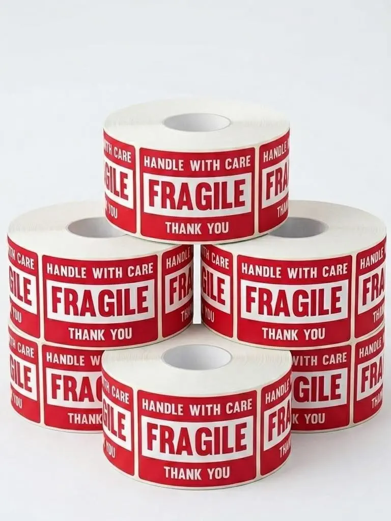 Labels 3" x 2" Fragile Handle with Care Warning Stickers Permanent Adhesive Shipping Labels, Bright Warning Stickers for Packing, Moving, Mailing, Storage and Shipping Boxes