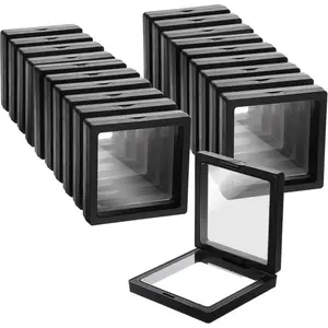 Black 3D Floating Frame Display Holder Stands, Coin Display Stands Set of 20 3D Floating Jewelry Frame for Challenge Coins, AA Medallions, Jewelry- 3.5 x 3.5 x 0.8 Inches