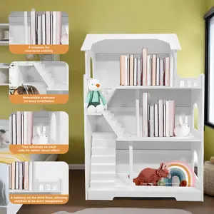 Children’s toy dollhouse with book storage compartment.
